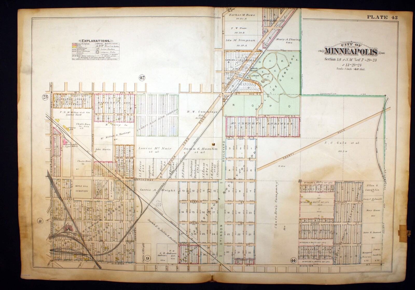 1898 Plat Map City of Minneapolis Sectional Beltrami Mid-City Industrial #43