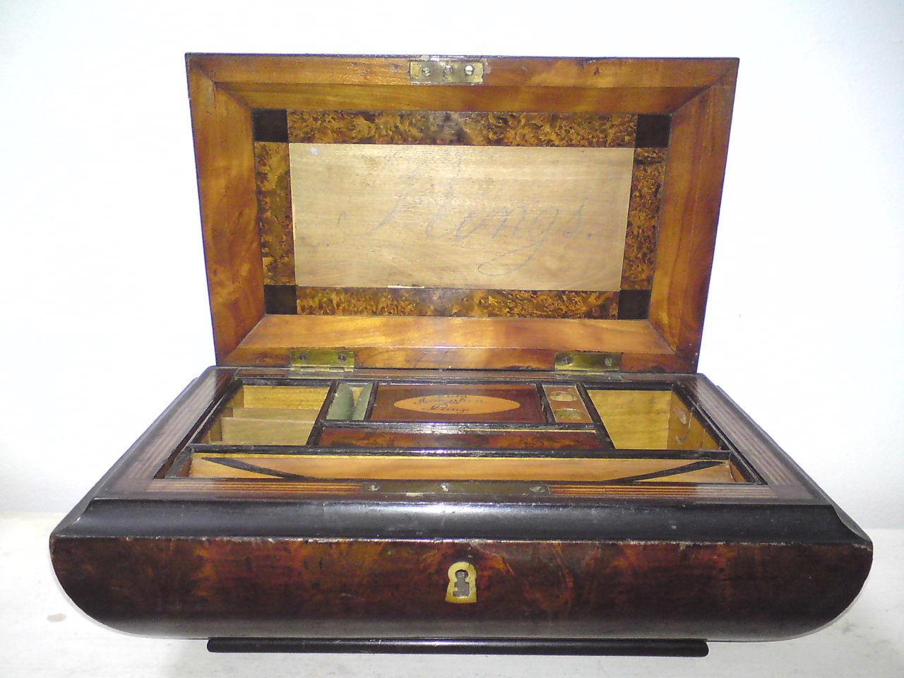 Antique German Wurzburg Zum Andenken Sarcophagus form box, wood Veneer Marquetry