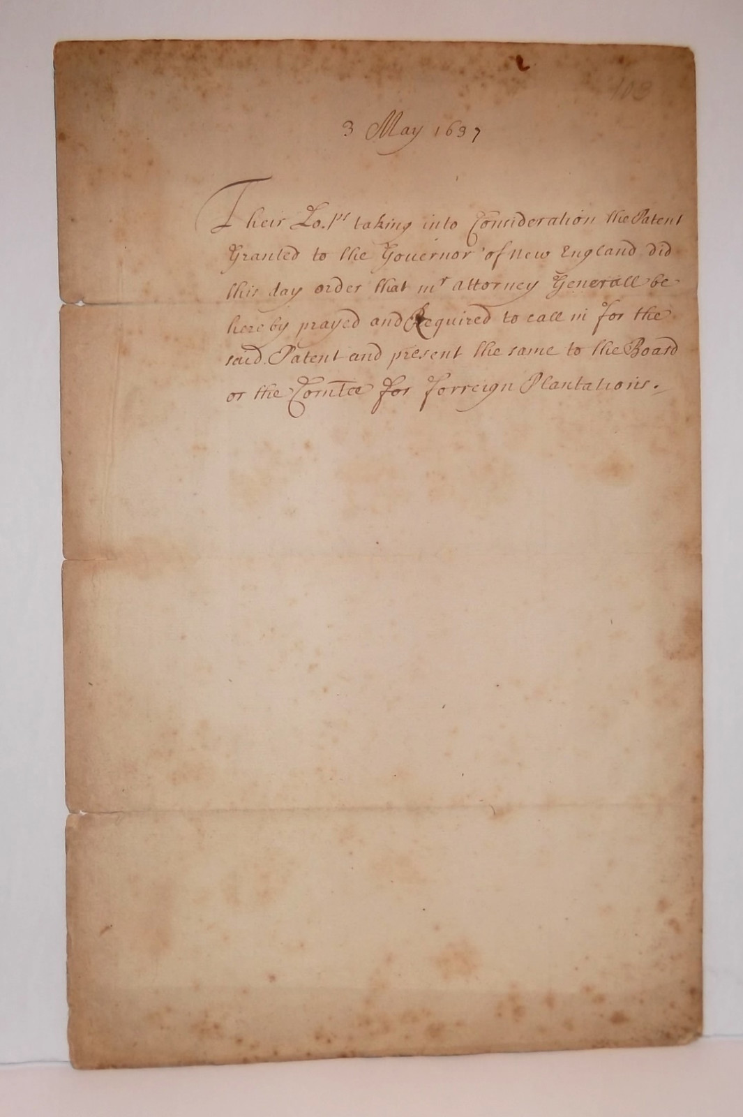 1637 ANTIQUE MANUSCRIPT CHARTER OF NEW-ENGLAND pre revolutionary war 4th of July
