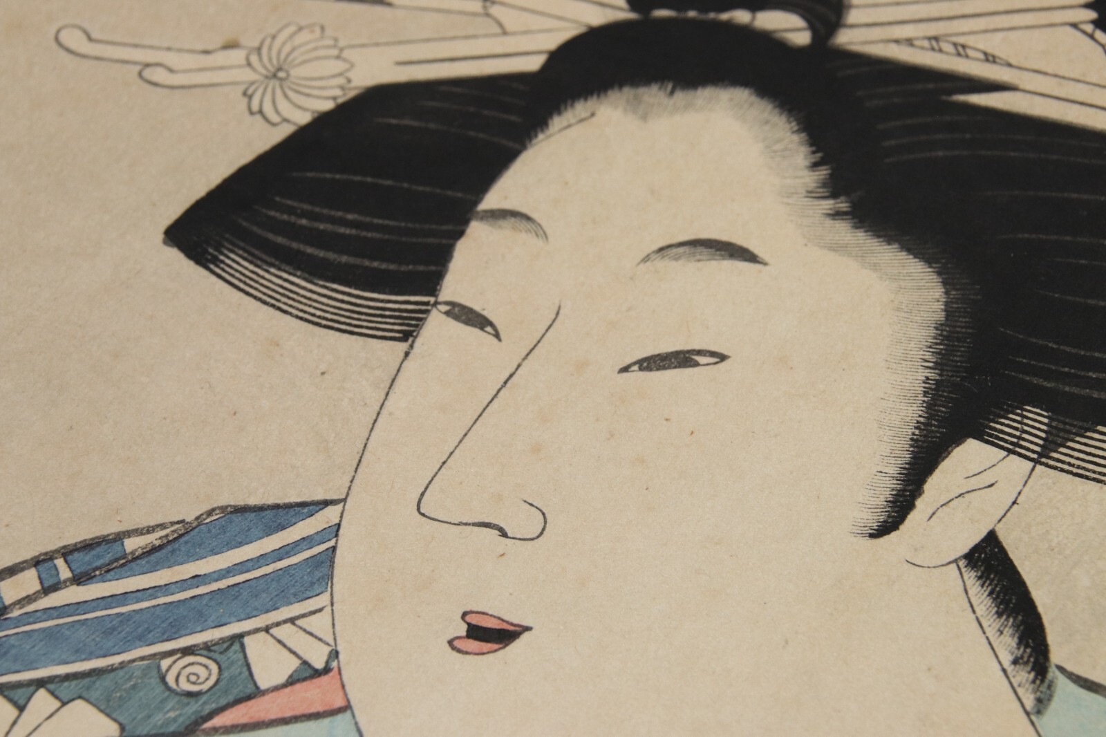 Original Japanese Woodblock Kitagawa Utamaro a Baby-Fed Woman 19th C