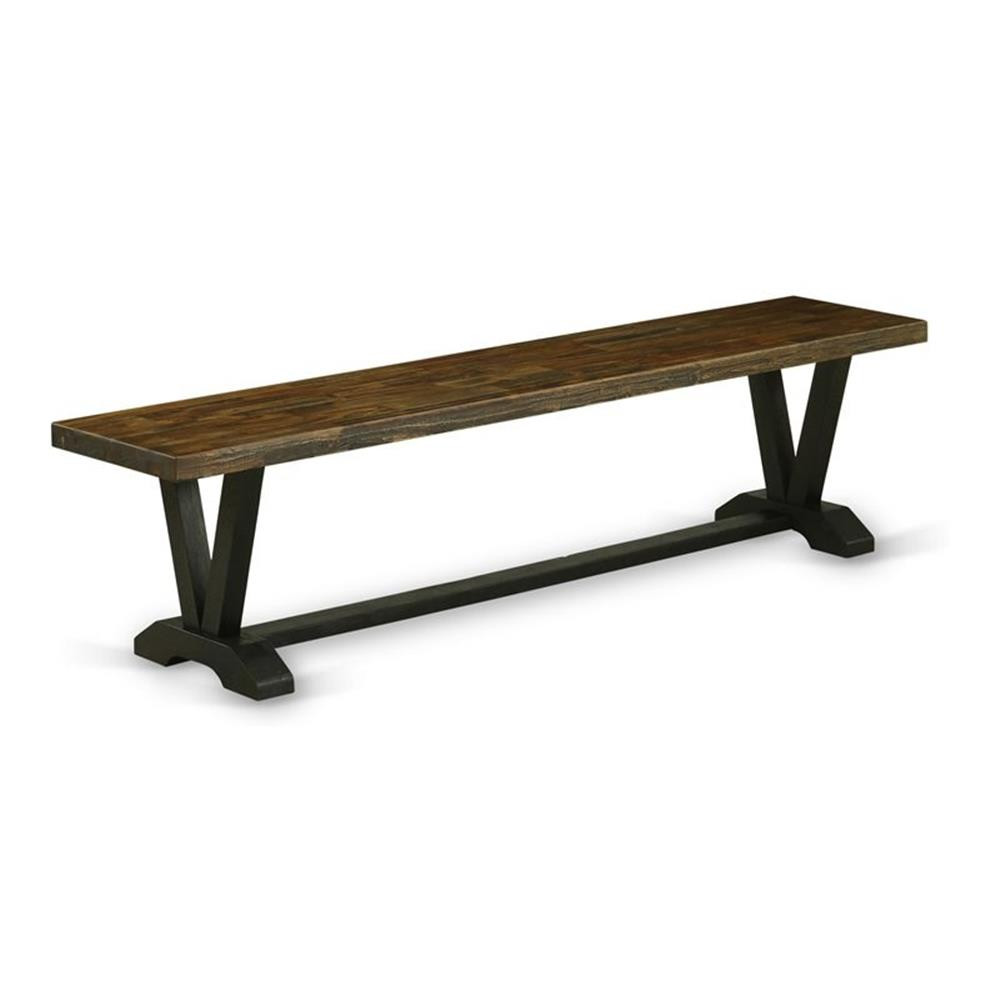 East West Furniture V-Style 15×72″ Wood Dining Bench in Black/Brown