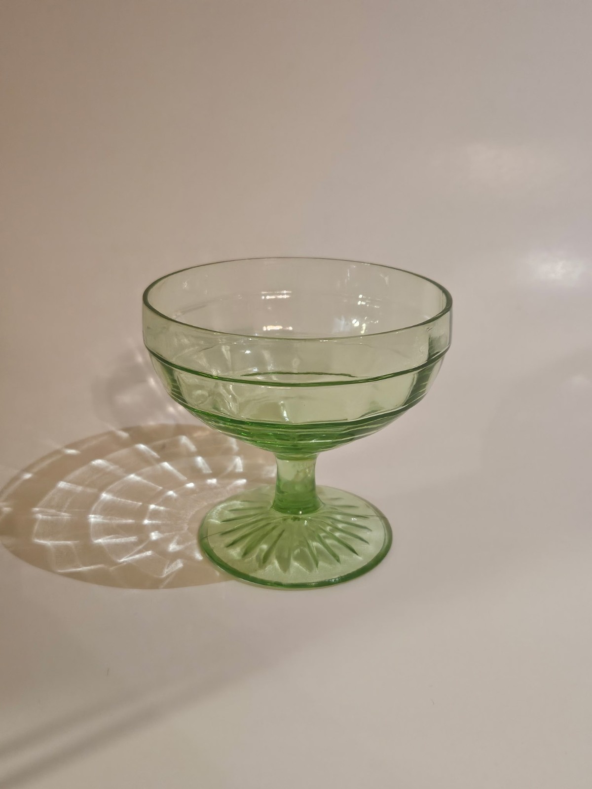 Antique Uranium Depression Glass Dessert Cup, Block Optic by Anchor Hocking