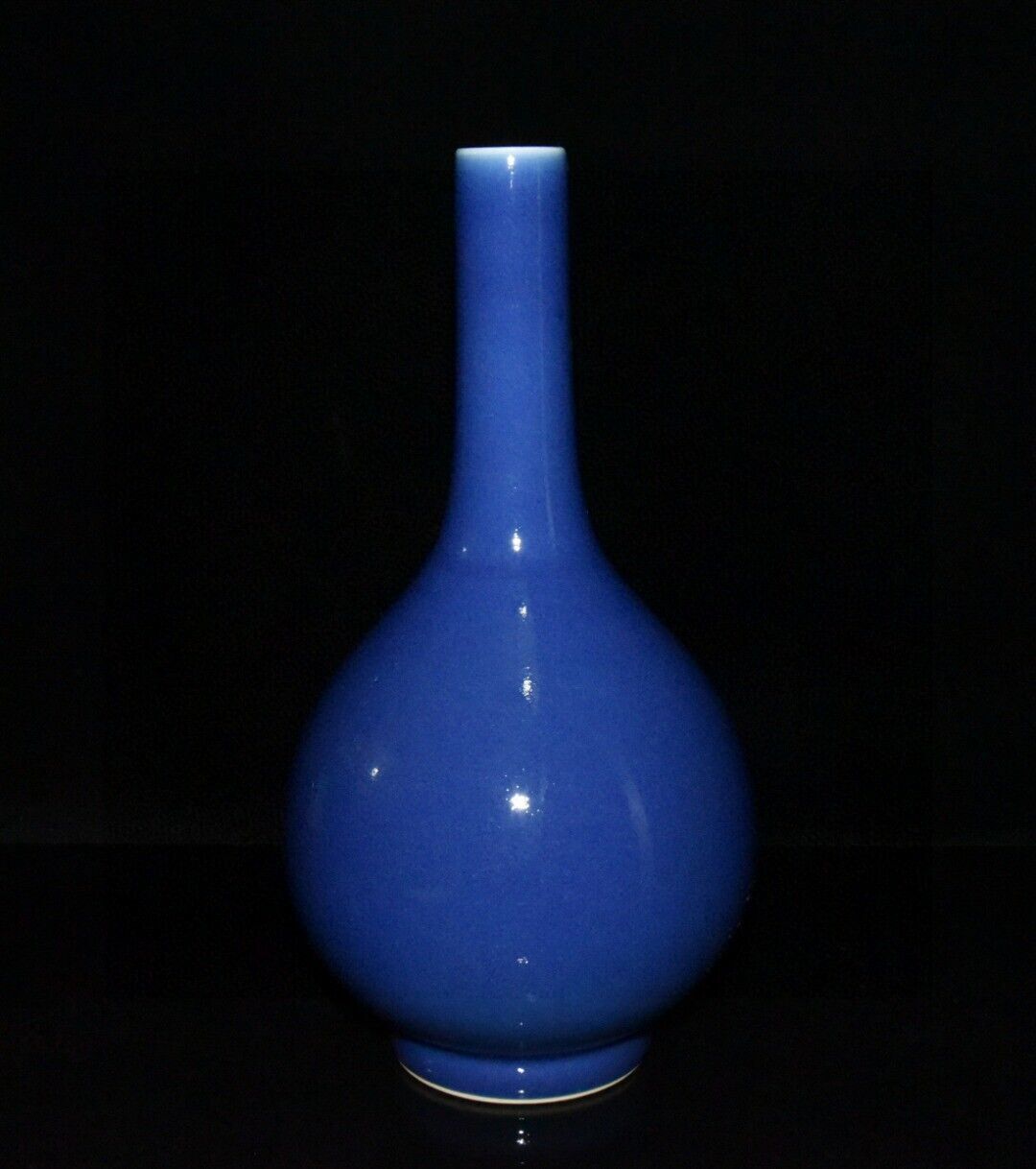 11.0″ china antique qing dynasty qianlong mark porcelain laetite blue glaze vase
