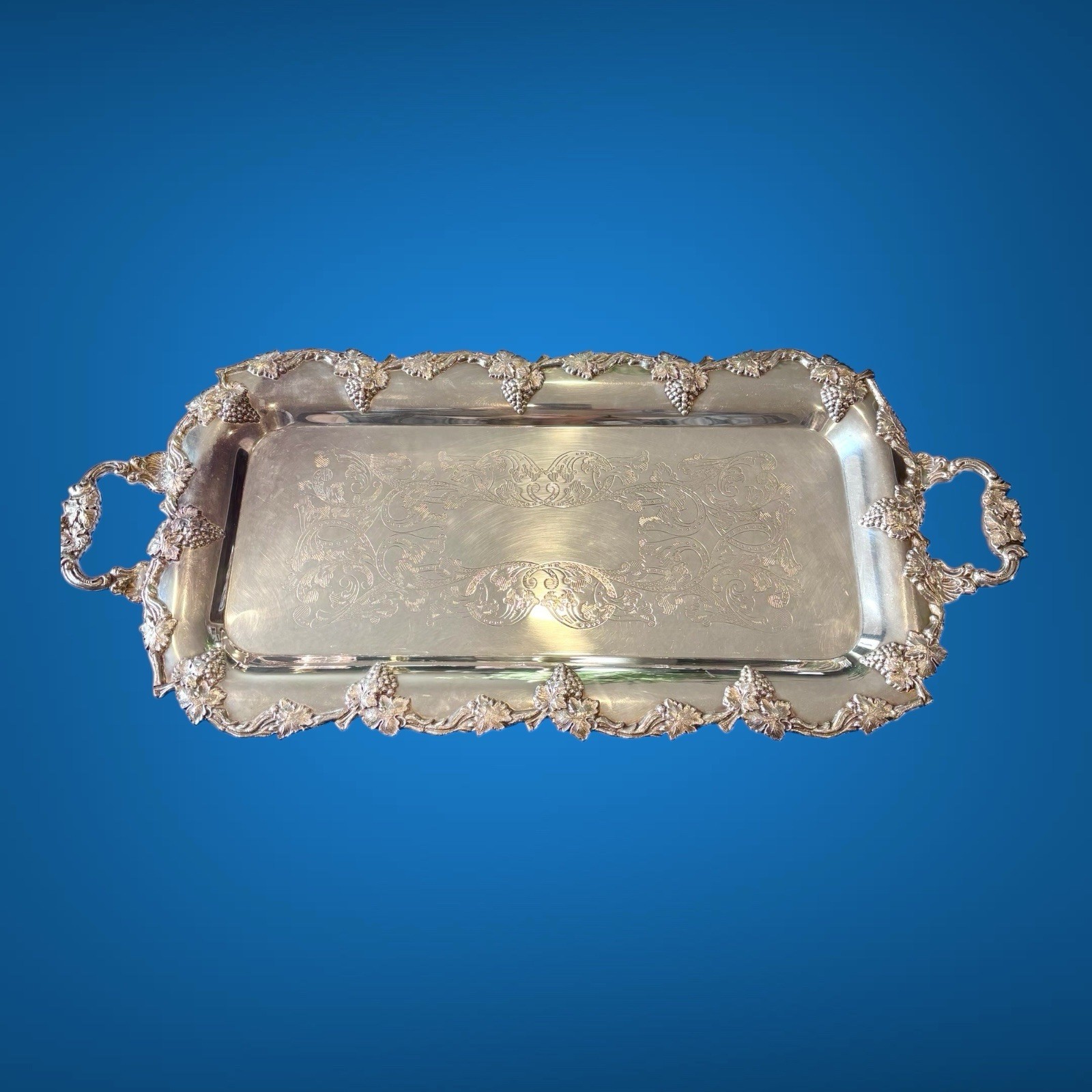20”x11” Vintage SilverPlated Ornate Scalloped Footed Butlers Service Tray Sweden