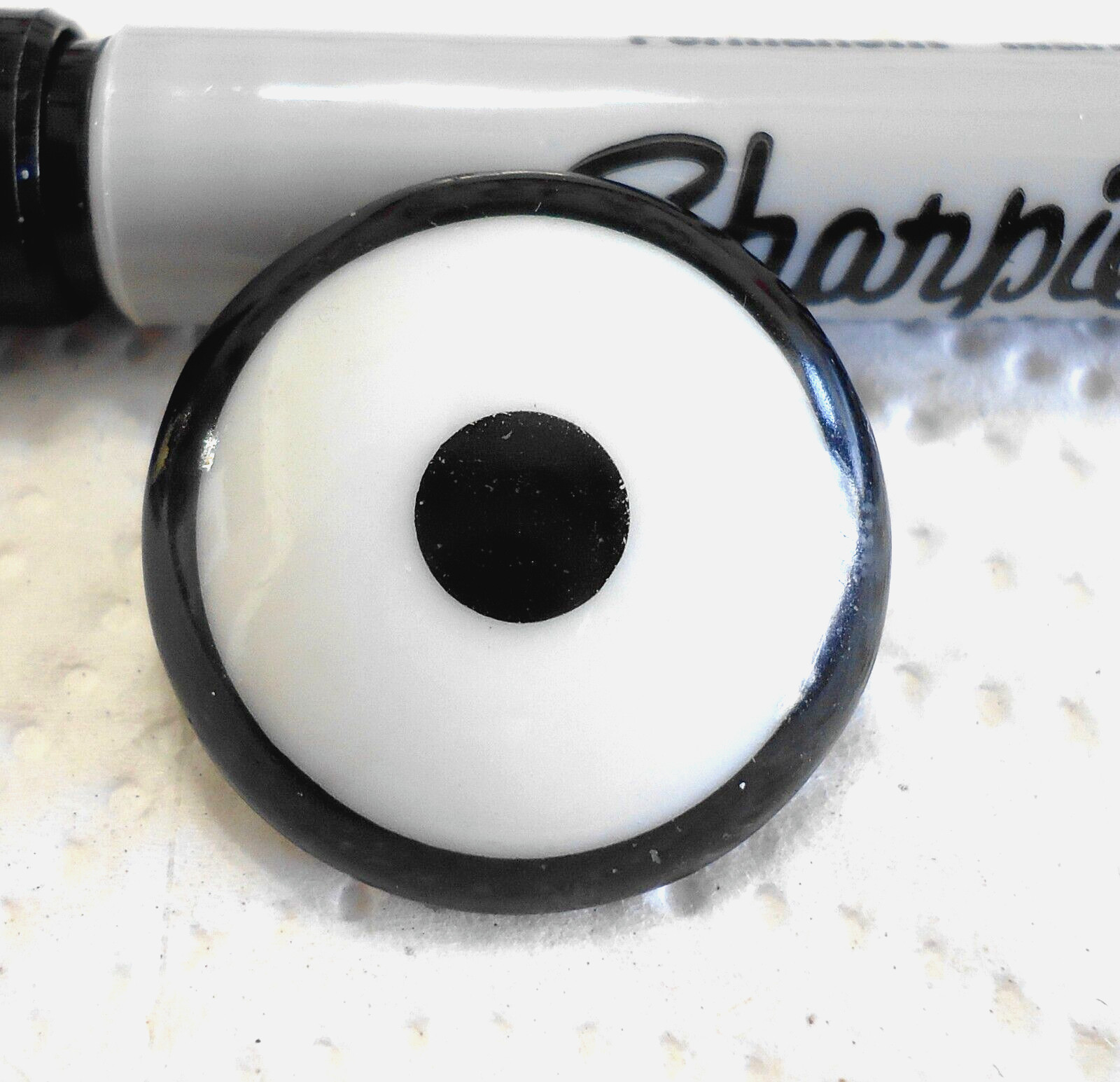 Antique Black White Glass TARGET Button 1 1/16″