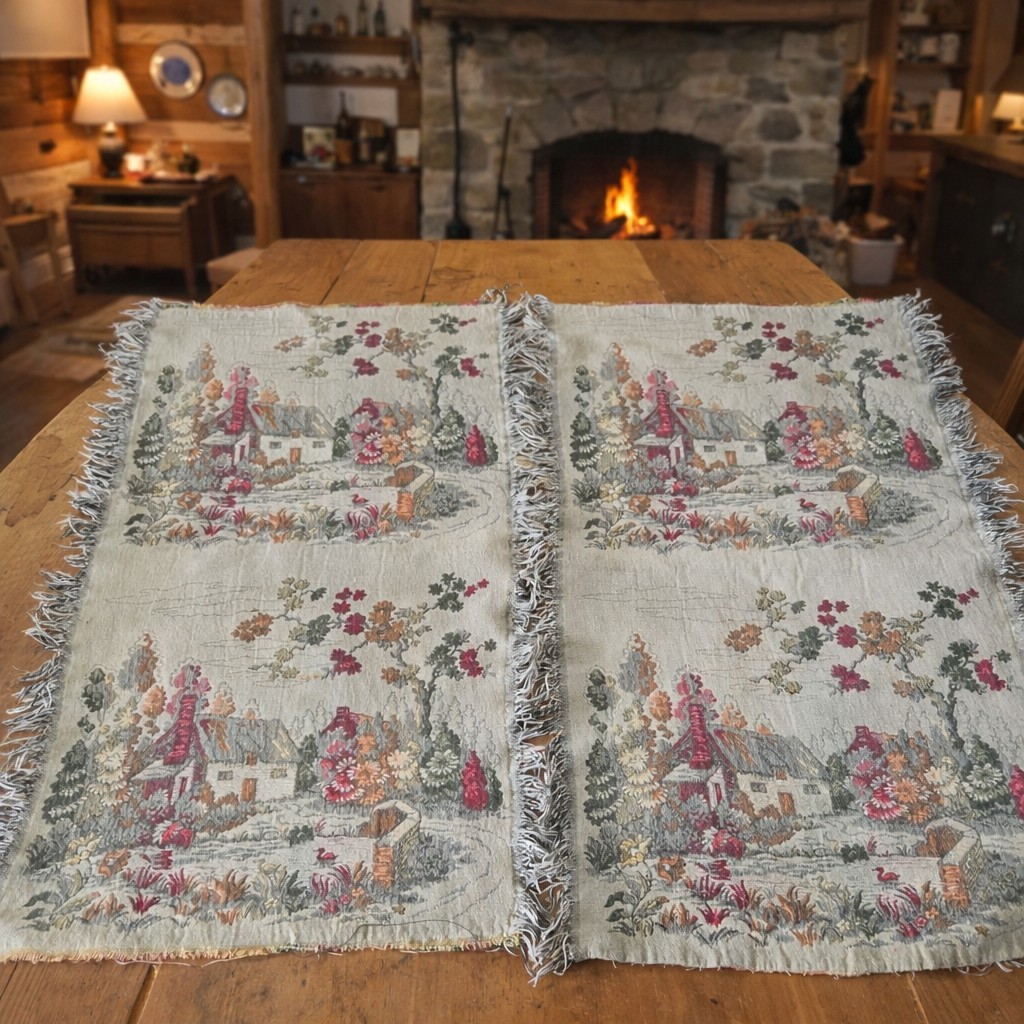 Vtg Cottagecore Granny Chic Tapestry Chair Back Cushion Panels Set Four 1940’s