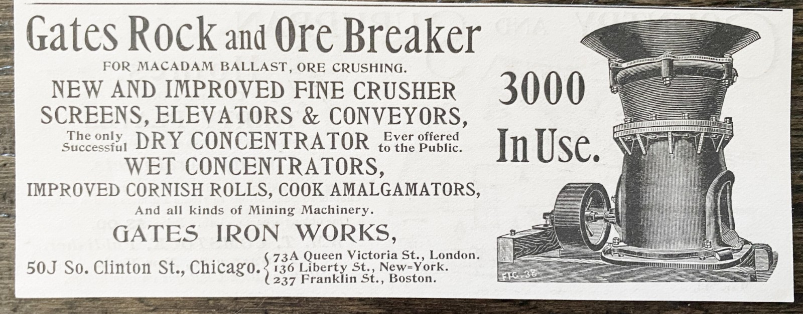 GATES IRON WORKS Rock&Ore Breakers Vtg 1893 Industrial Mining Machinery Print Ad