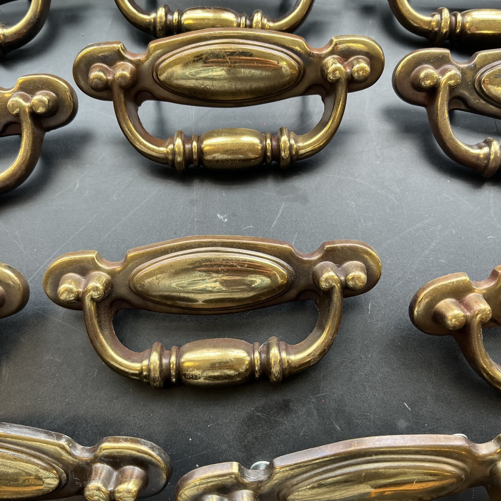 Vintage Brass Fixed Bail Pull Drawer Handle Set Of 14 3″ Screw Fit