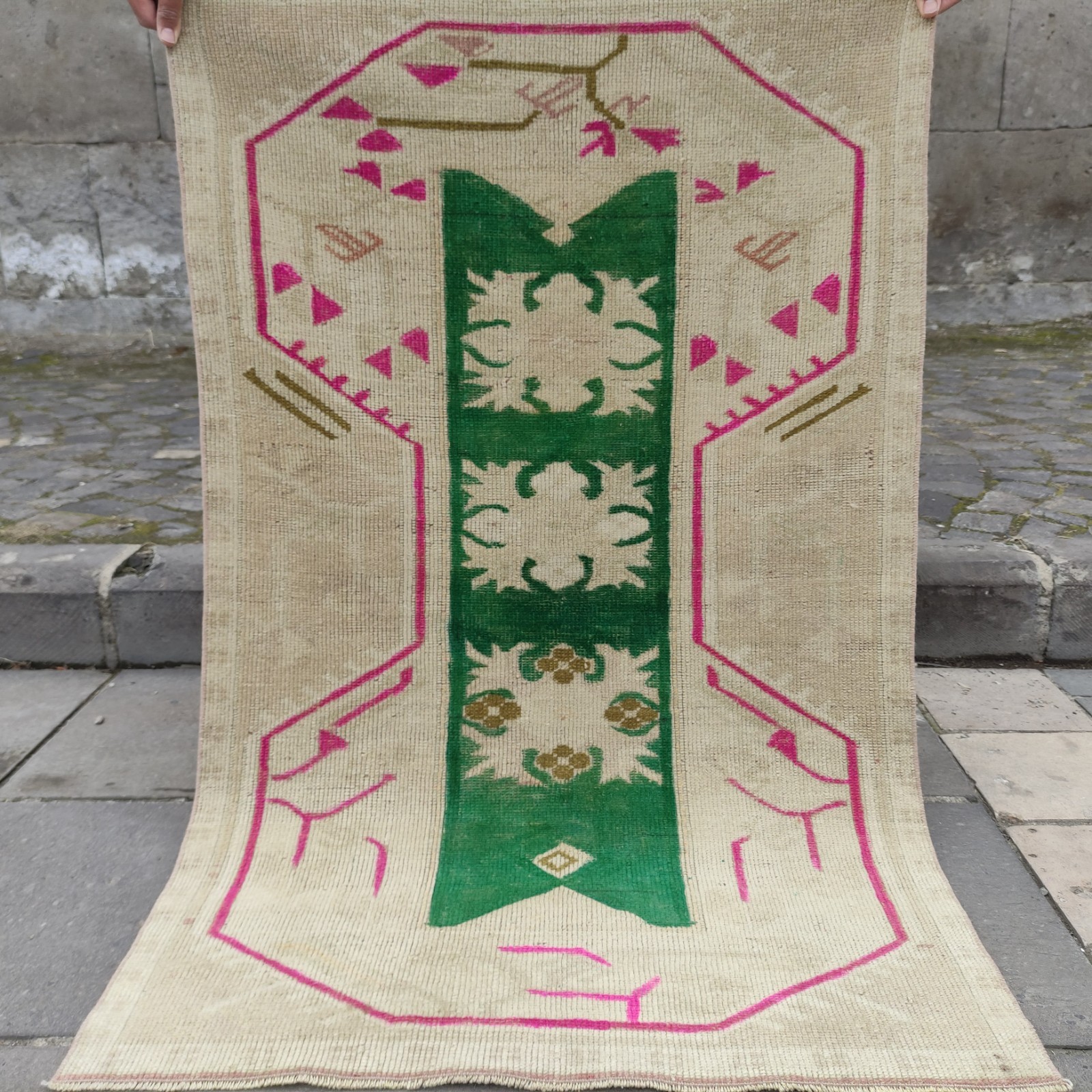 Unique 3×4 Old Area Rug 2.62 x 4.27 ft , Handmade Kitchen Rug 80 x 130 cm