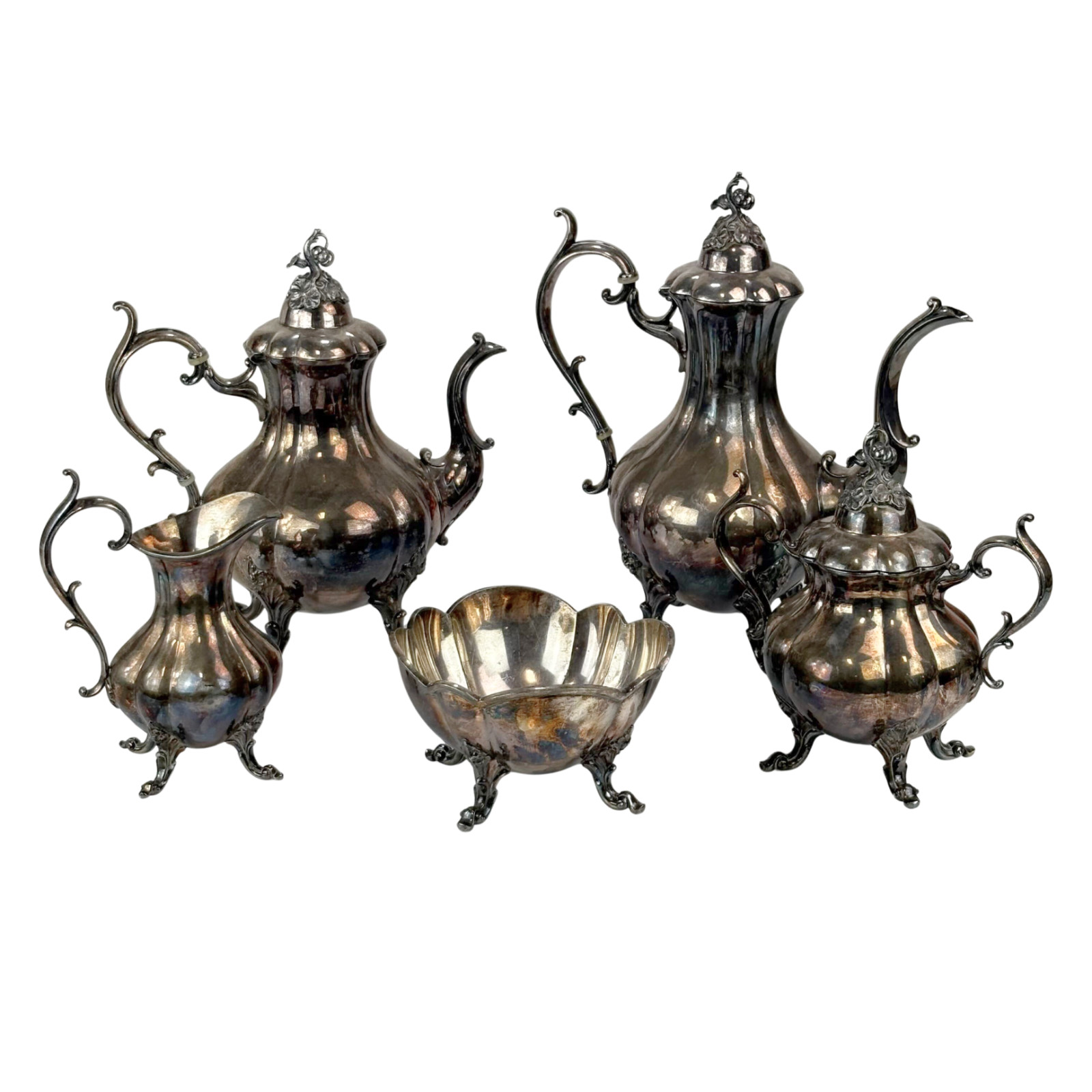 Reed & Barton Complete 5-Piece 1795 Winthrop Silverplate Coffee and Tea Set