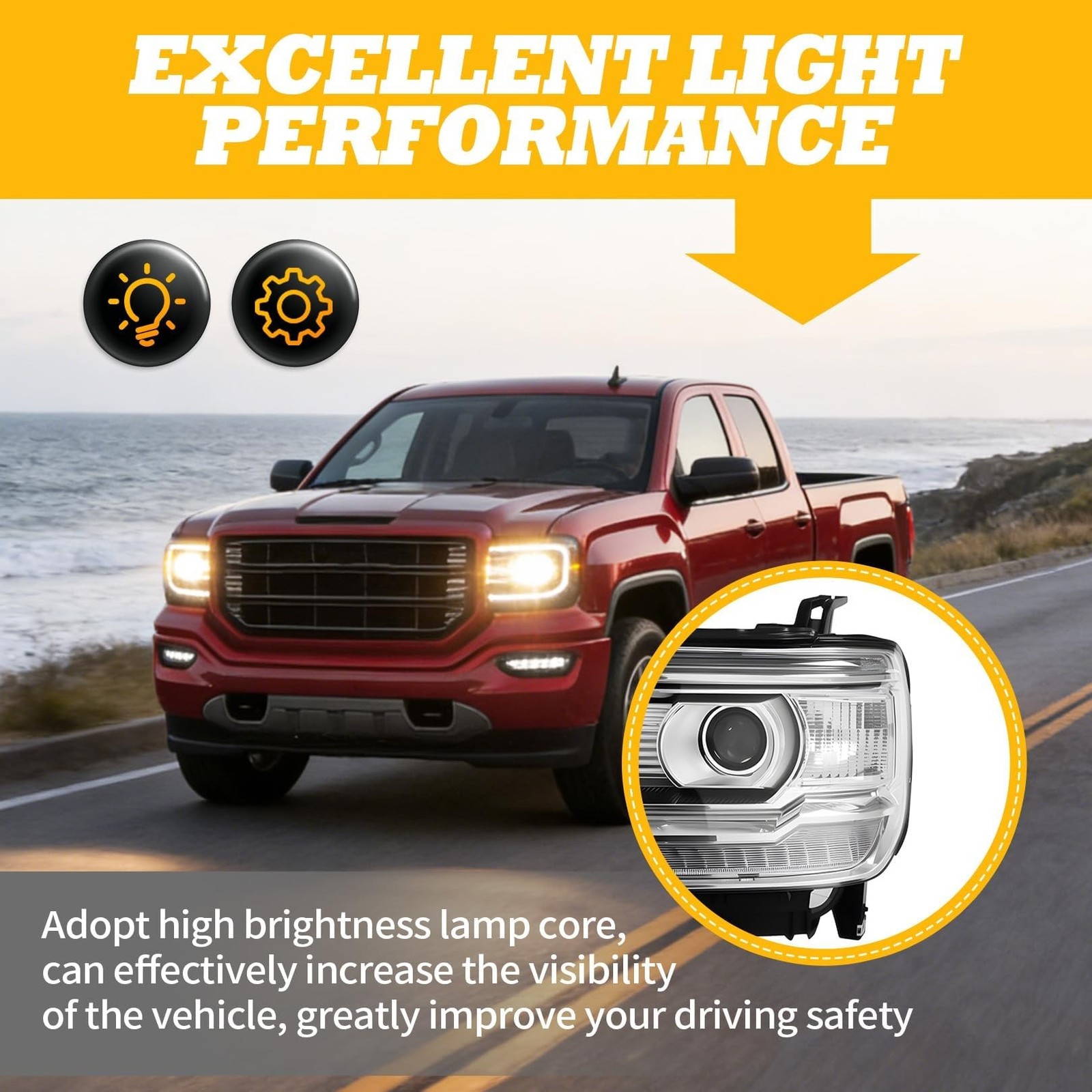 Driver Passenger Side Halogen Headlight Assembly Compatible with Sierra 1500/…