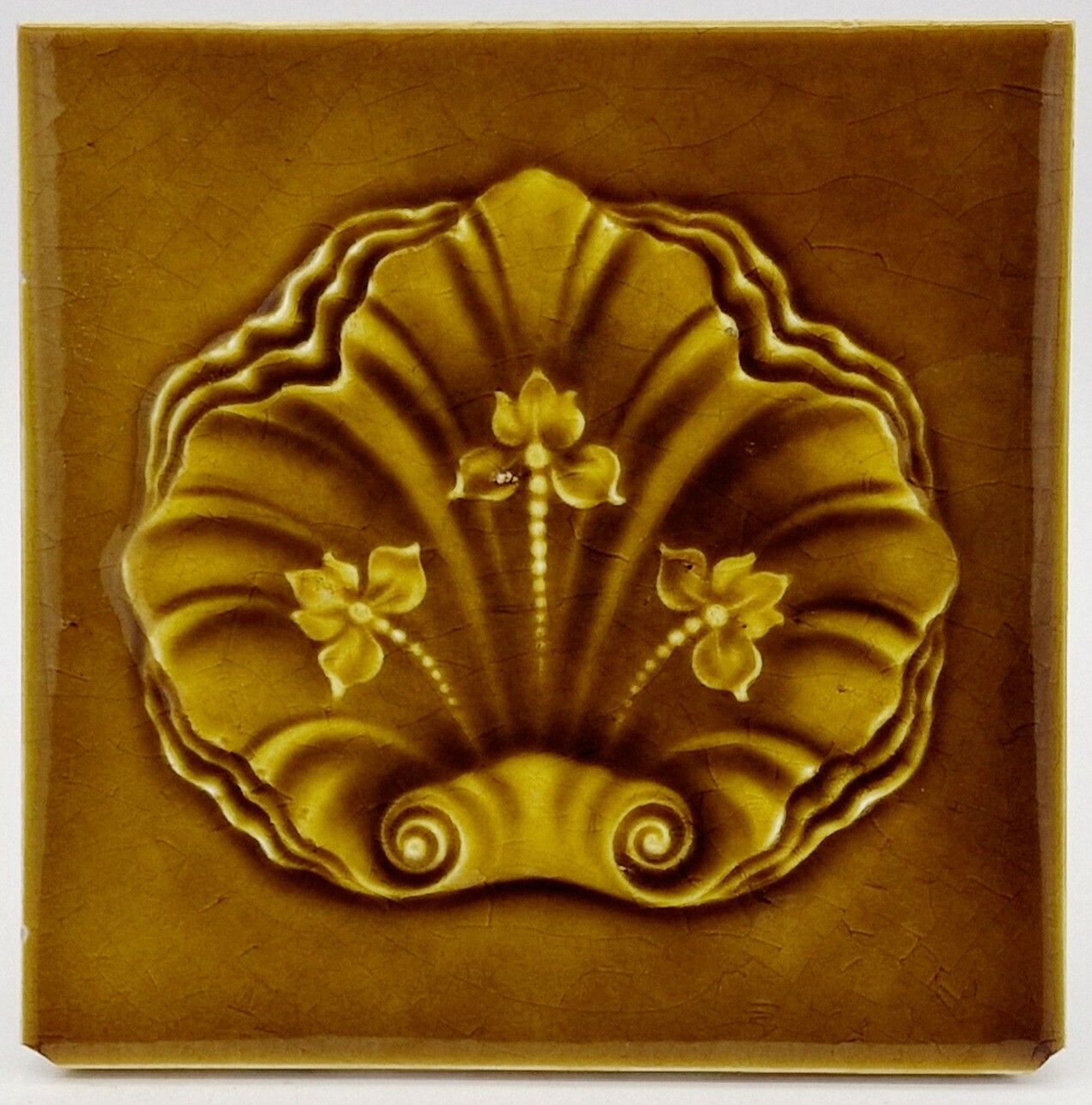 Antique Fireplace Tile Art Nouveau Majolica Tile Henry Richards 1906 AE11