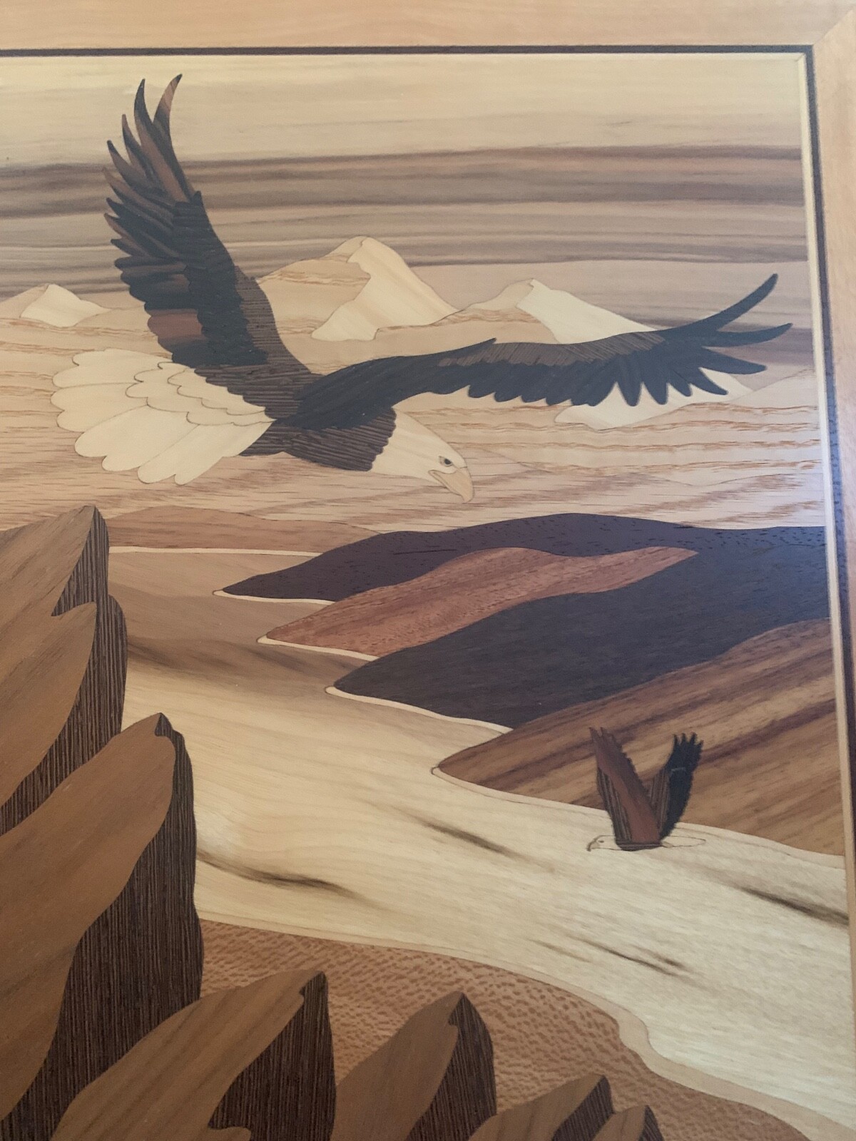 HUDSON RIVER INLAY PICTURE – JEFF NELSON-SOARIN EAGLE – WOOD MARQUETRY – 24 X 28
