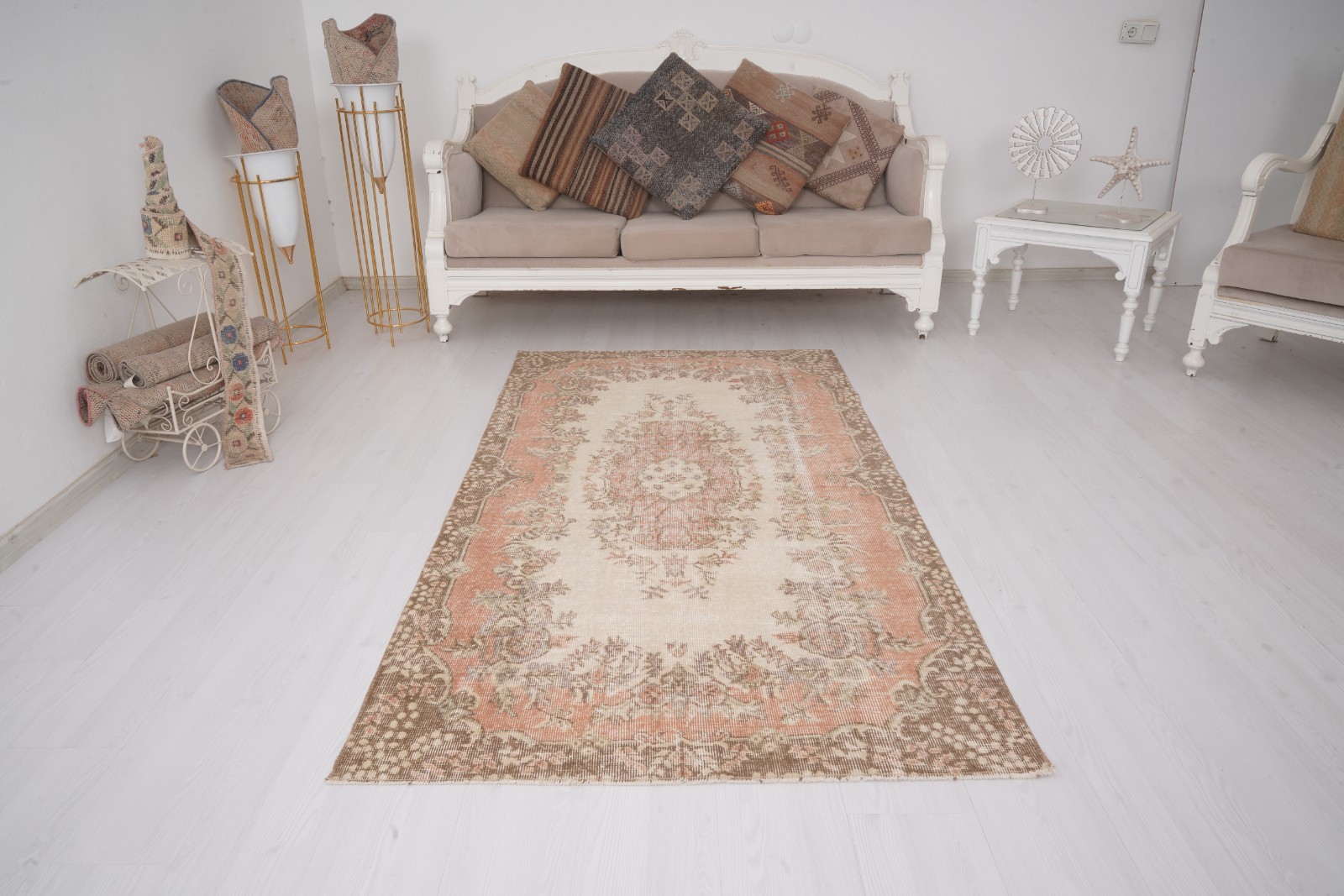 4×7 Turkish Small Rug Muted Oushak Vintage Carpet Faded Antique Organic Rug 544