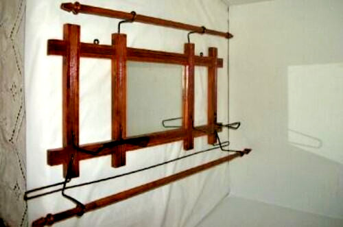 Victorian Oak Wall Mirror Towel Bar Rack Shaving Dressing Antique Unique 1900s