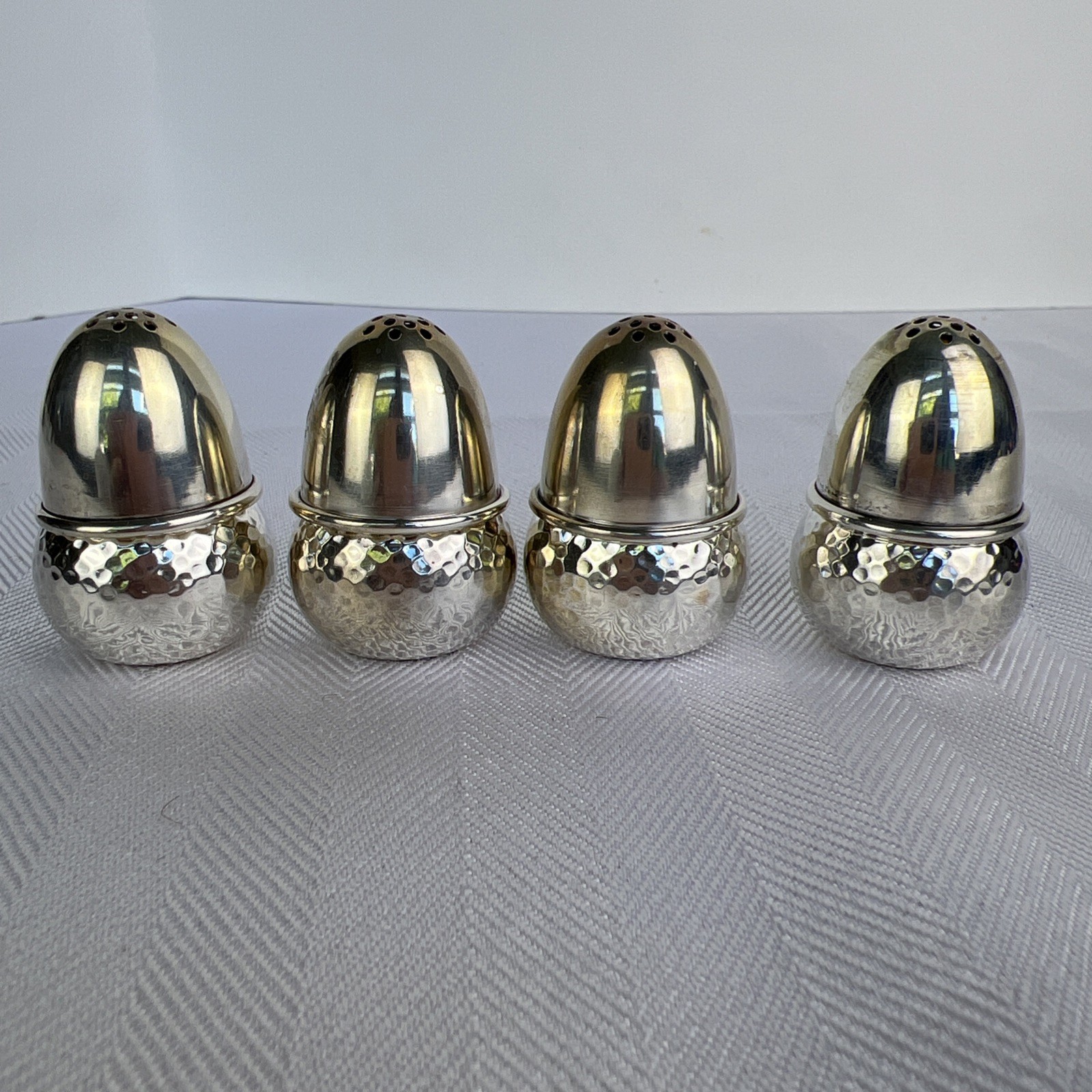 830 Sterling Silver Individual Salt & Pepper Shakers Scandinavian Hammered