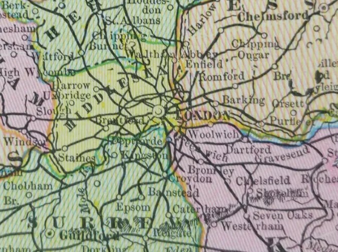 Vintage 1900 ENGLAND WALES Map 11″x14″ ~ Old Antique Original UNITED KINGDOM