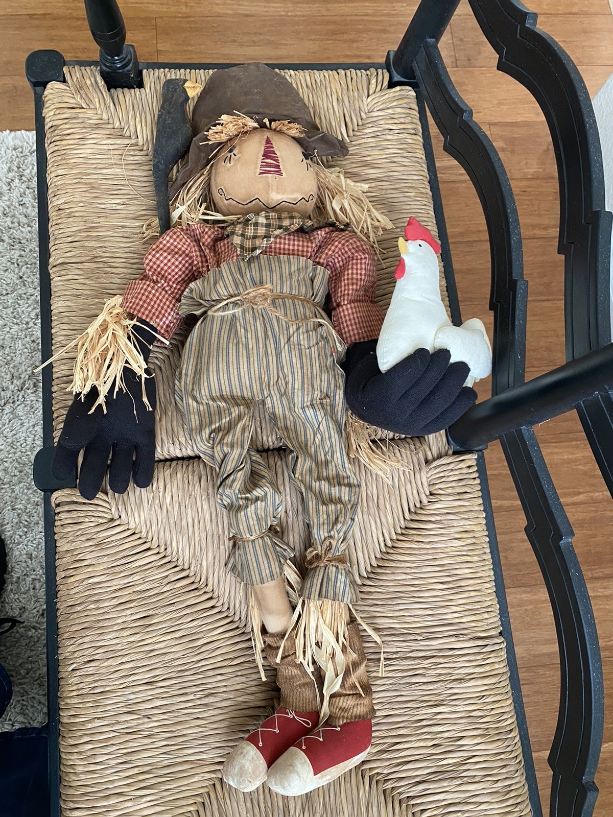 Primitive Scarecrow Doll with a Chicken 30 inches