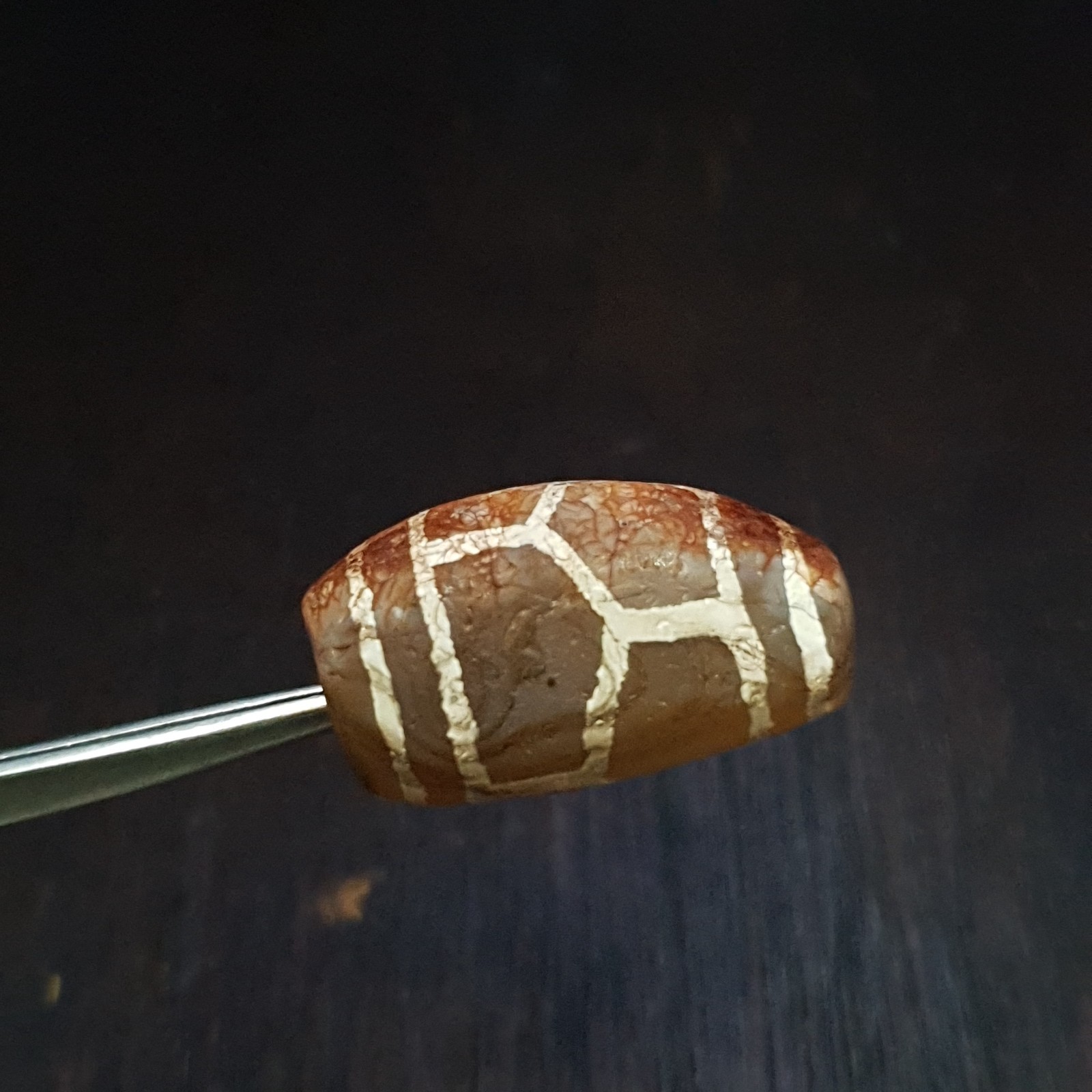 Antique Tibetan Amulet Etched Agate Decorated Bead 18.3×32.1mm
