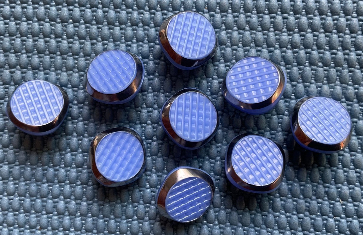 9 Matching Antique Vtg Blue Glass Buttons w/ Silver Edge – 5/8” – Old Lot