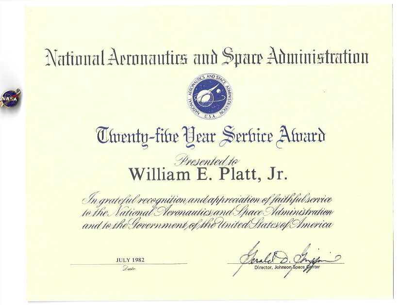 Scarce NASA 25 Year Service Award – Striking Pin & Beautiful Certificate
