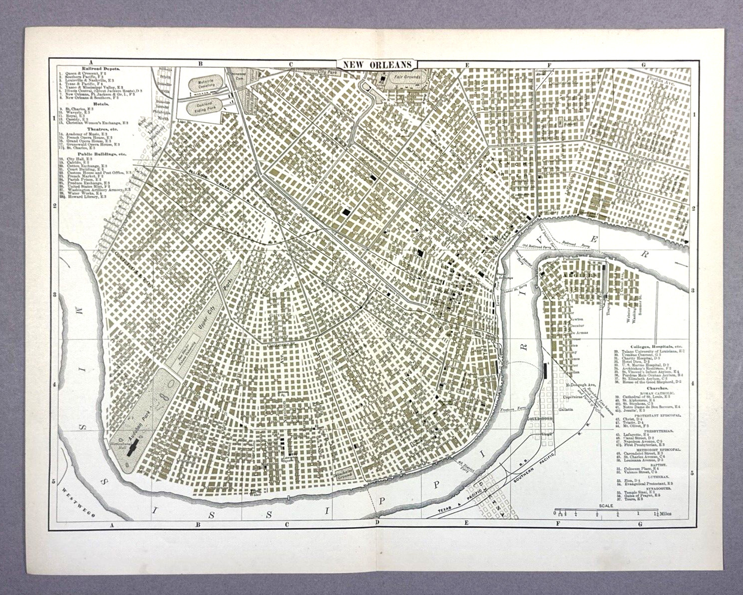 Antique Illustration Map of the City of New Orleans USA 1901 Encyclopedia