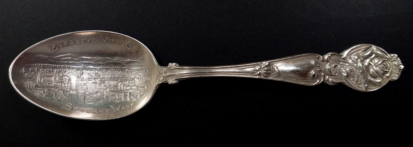 Birdseye view of Spokane, Wash. Sterling Silver souvenir spoon! 5 1/4″, 16.2 gr.