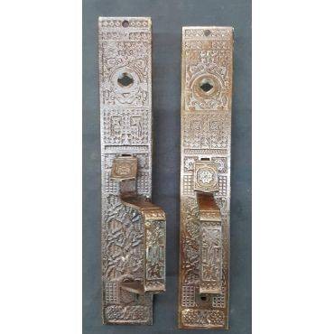 Pair of Solid Brass Eastlake Victorian Door Pull Plates 12 3/8″ x 2 1/8″ GA4008