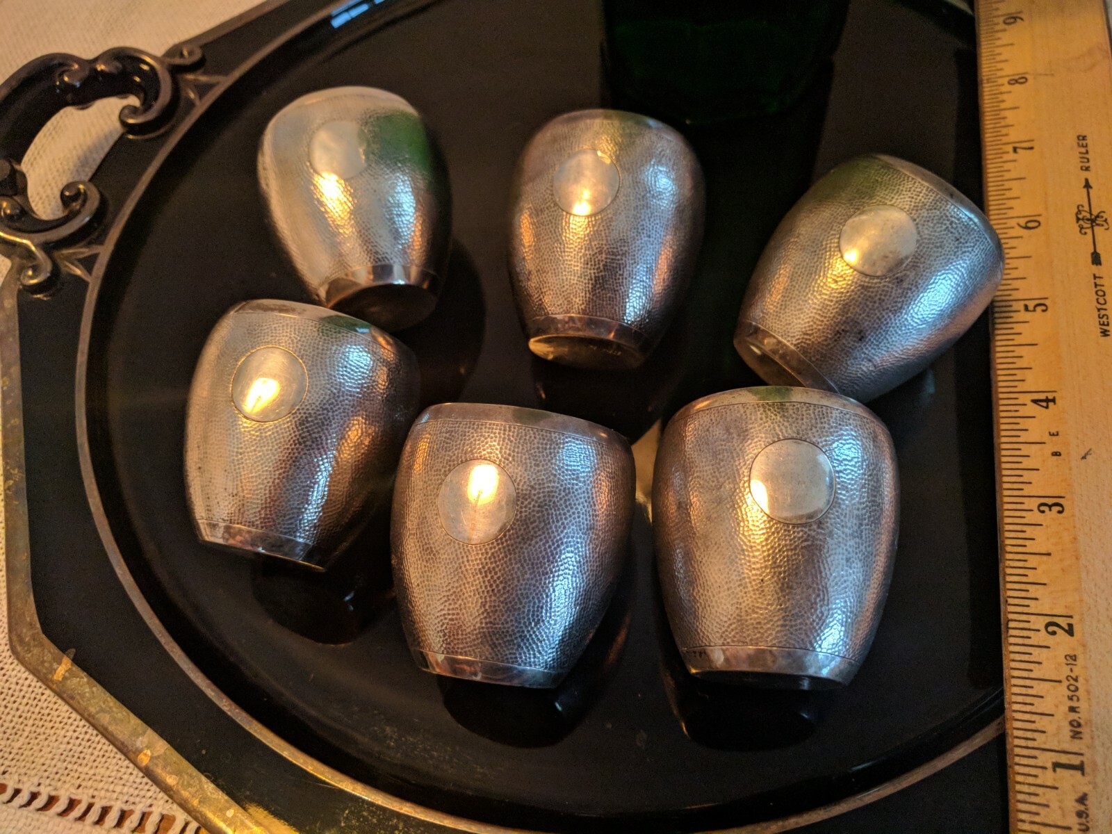 6 Silver Chinese Cups Hammered Patina 242g 2in 5cm , place to engrave!!!
