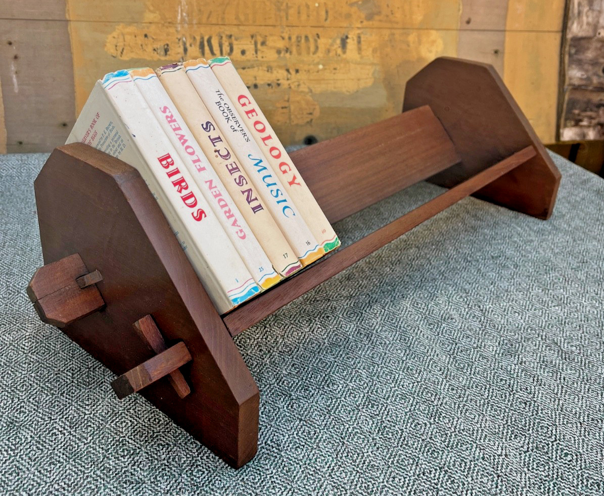 ANTIQUE ART DECO LONG MAHOGANY TABLE TOP BOOK TROUGH~BOOK RACK~PEGGED JOINTS