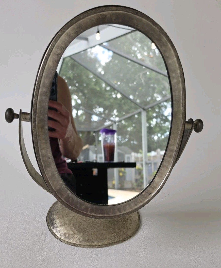 Pier One 2-sided Pivoting Tabletop Make-up Vanity Mirror Antique Silver Finish