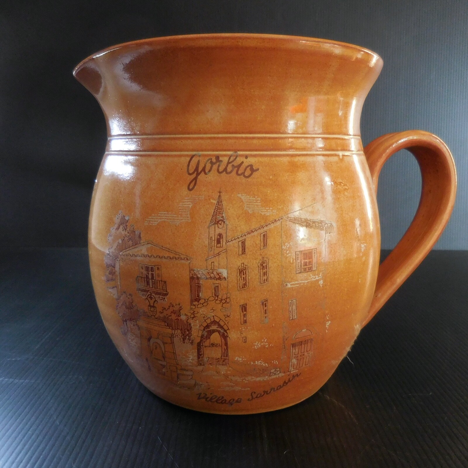 Pitcher Jug Pottery Terracotta Stoneware Gorbio Village Sarrasin France N6402