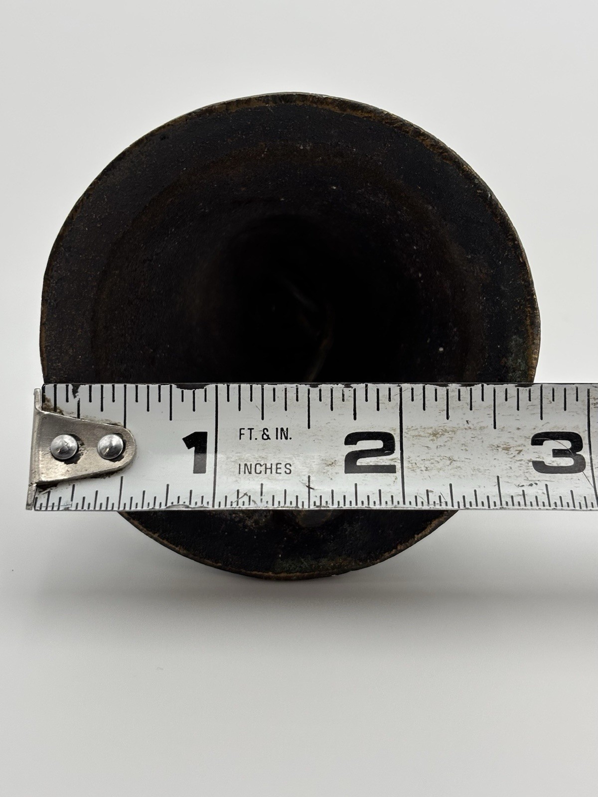 Antique Bronze Mission Hand Bell Trefoil Handle Embossed Acanthus Dark Patina 4″