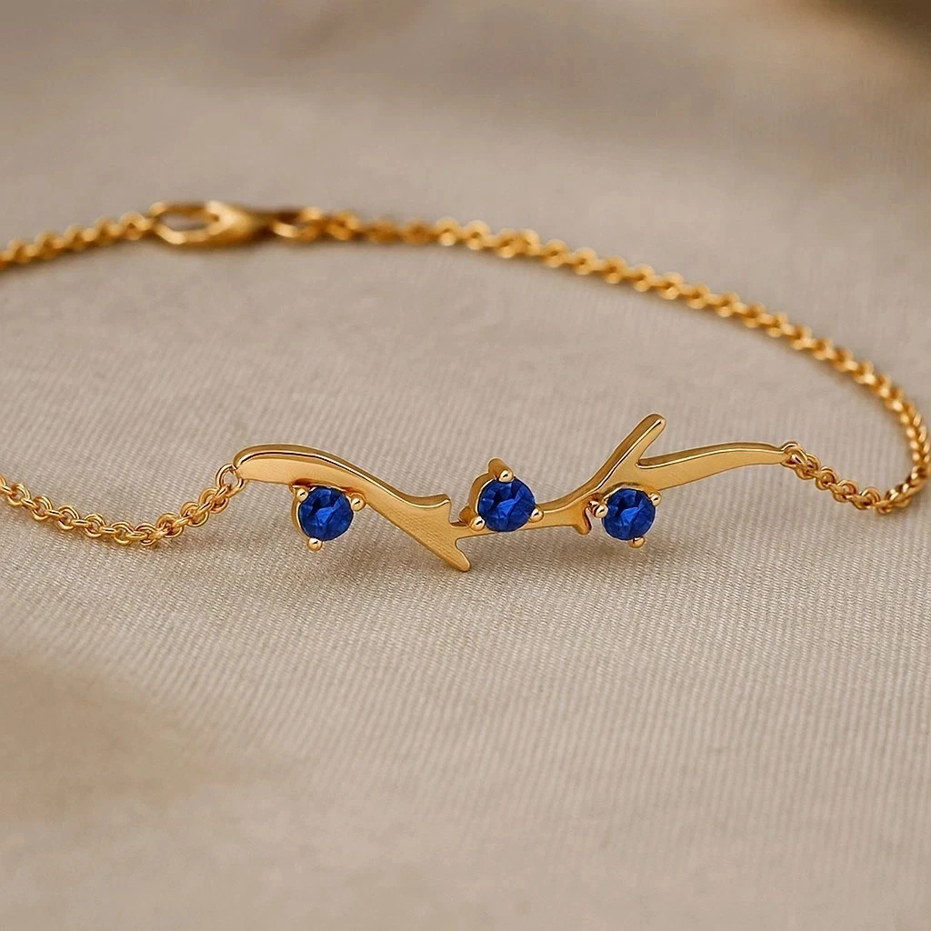 2Ct Round Cut Lab-Created Blue Sapphire Bolo Bracelet 14k Yellow Gold Plated