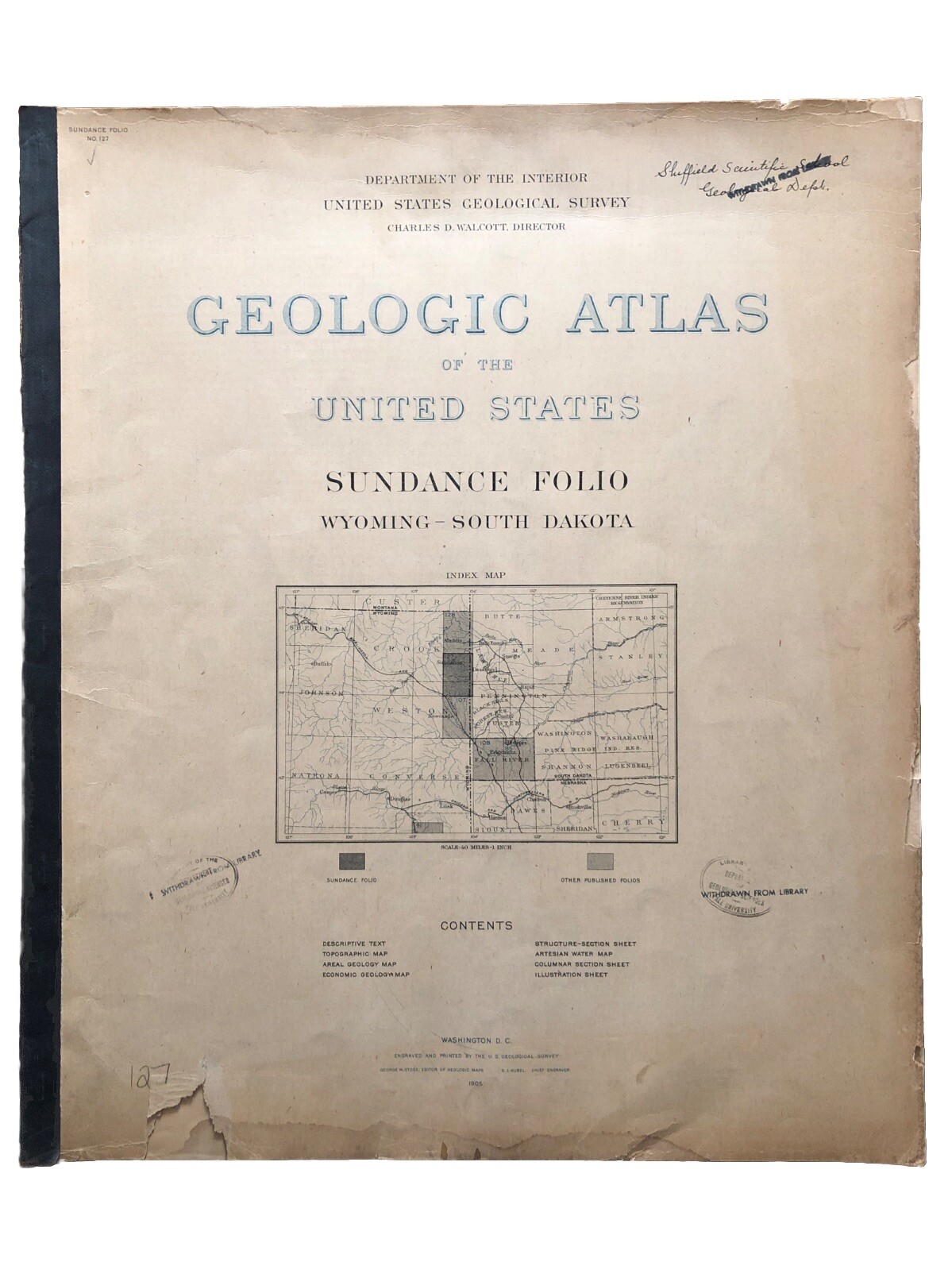 Antique 1905 US Geological Atlas Sundance Wyoming-South Daklota Folio Maps