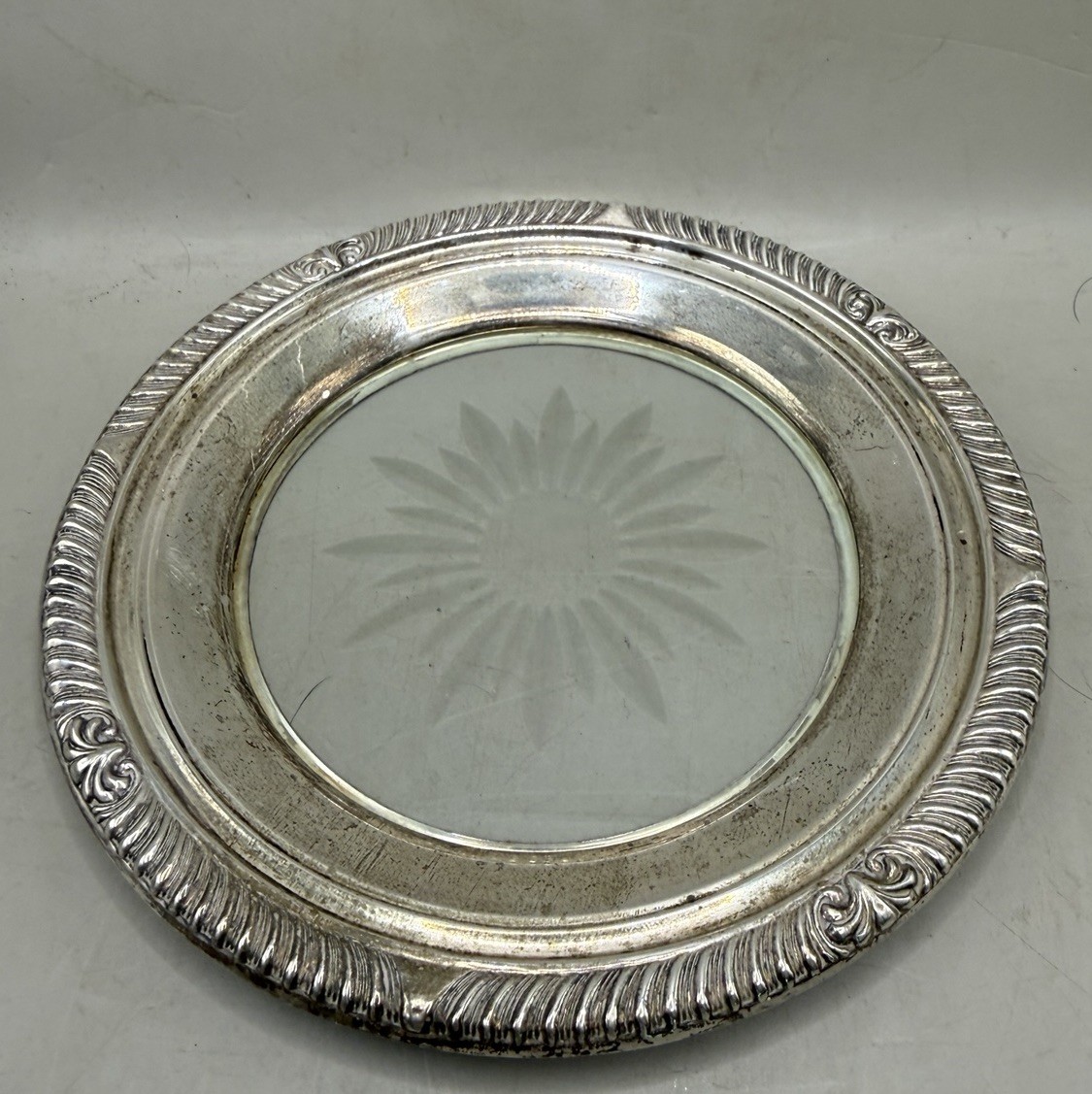Vintage Frank M Whiting Sterling Silver & Glass Wine Coaster Lemon Dish 6″