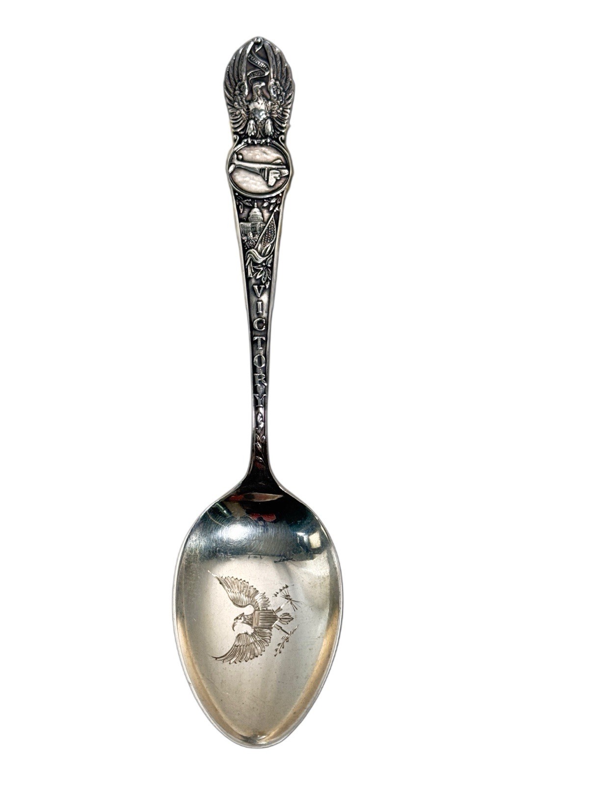 American Eagle Victory Airplane Sterling 5.75″ Manchester Silver Souvenir Spoon