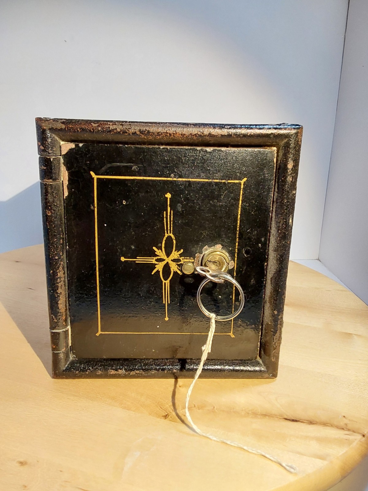 Antique Ornate Cary Co. Buffalo, NY Iron Wall/Bank Safe Box with Original Key