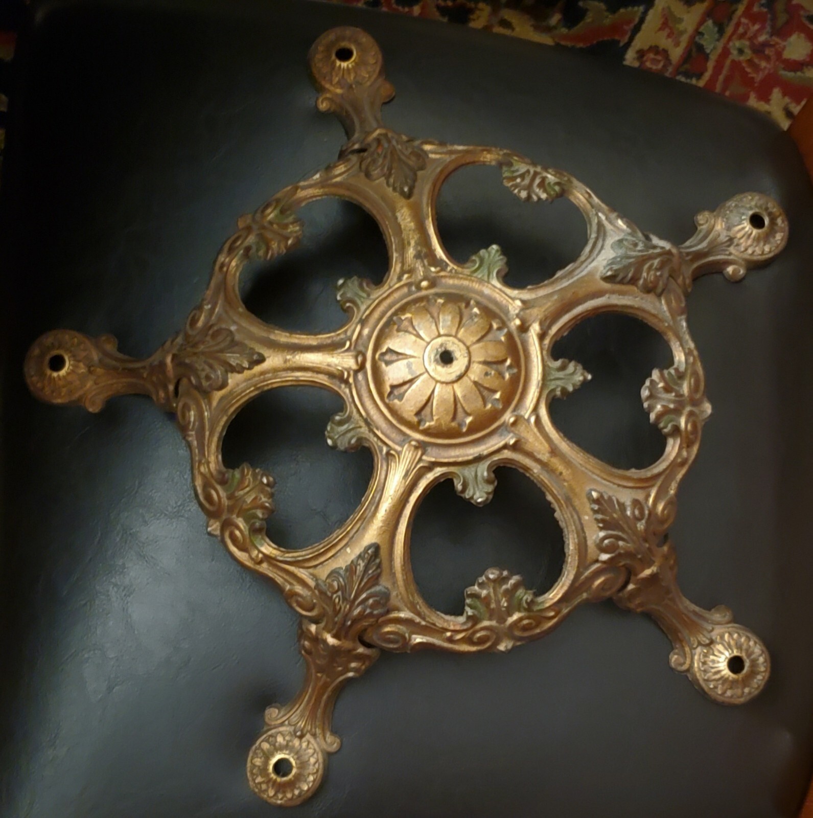Antique Victorian Art Deco Heavy Brass Ceiling Chandelier Canopy PARAMOUNT