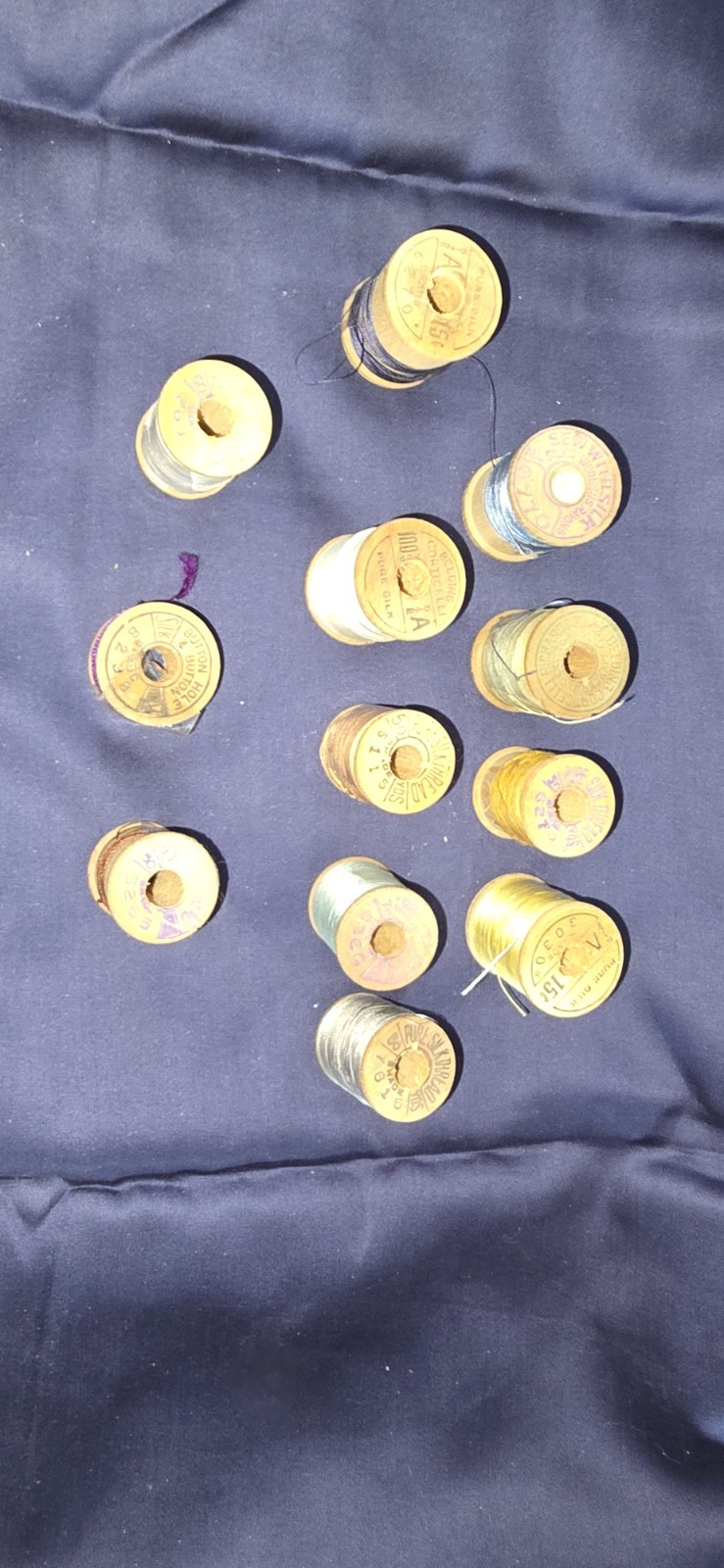 Lot of 12 Vintage Wood Spools of Silk Thread Belding Corticelli Assorted Colors