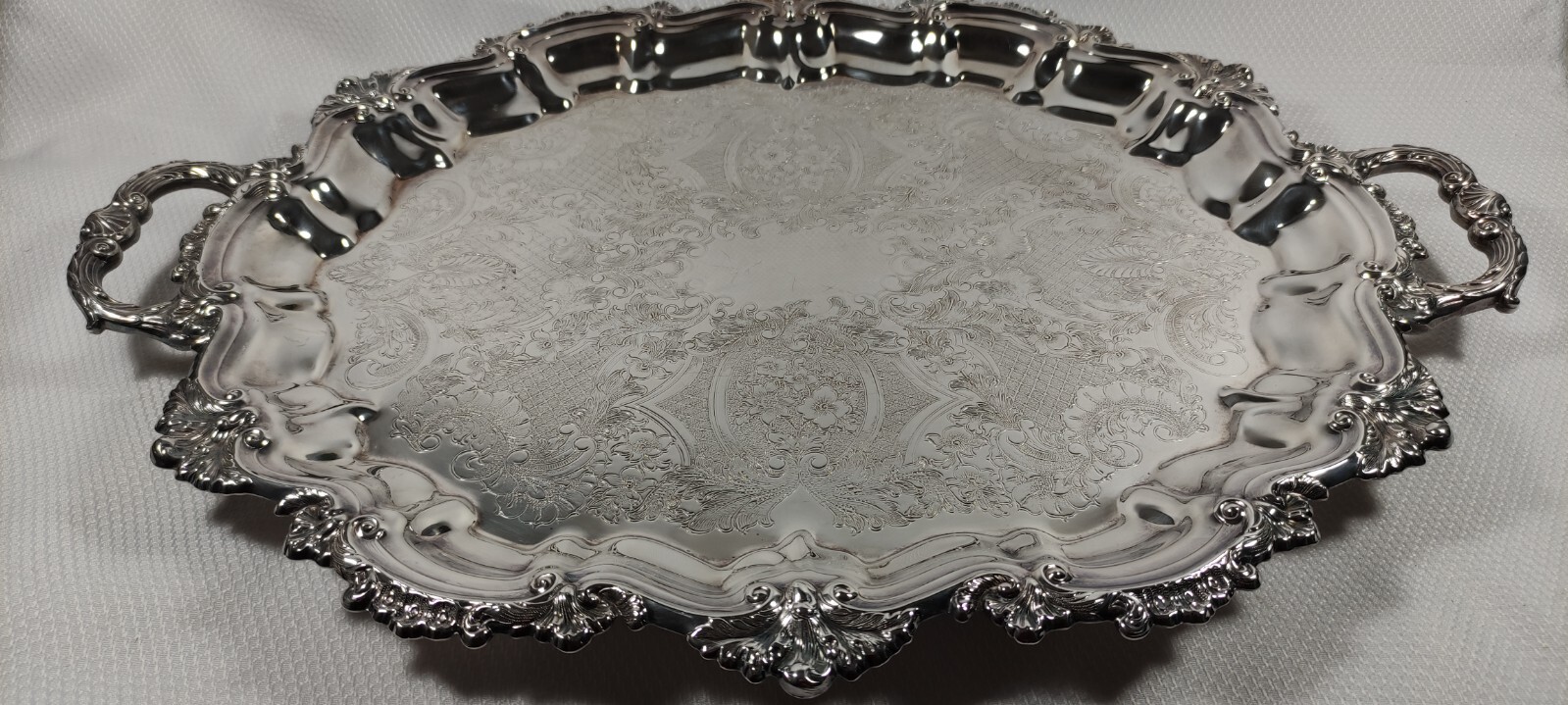 Antique Sheffield Silver Plated Serving Tray Seashell Scrolls Rococo No Monogram