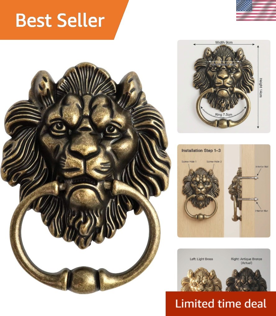 Classic Vintage Bronze Lion Head Door Knocker – Durable Zinc Alloy Construction