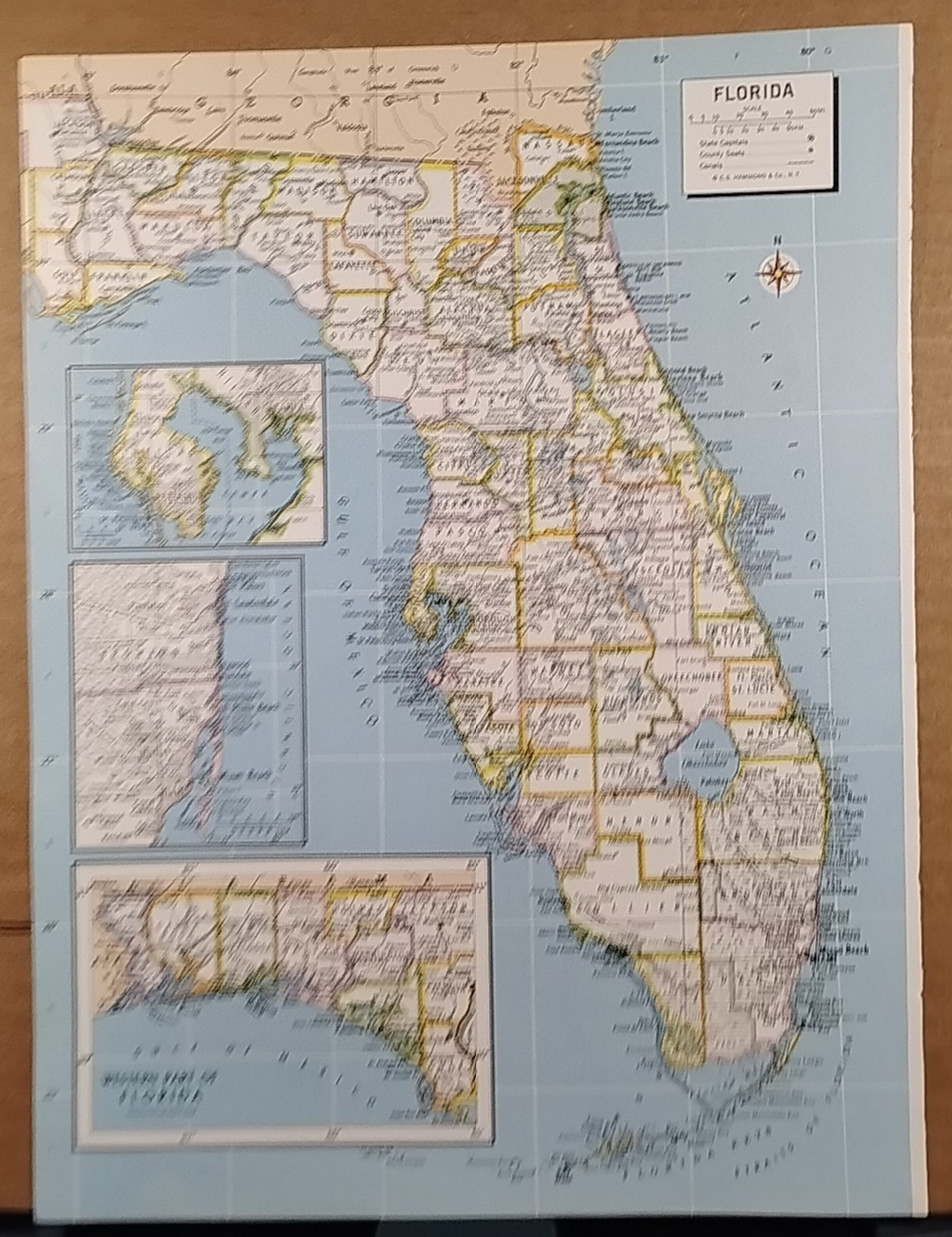 1973 Vintage FLORIDA Atlas Map Mid-Century Hammond Medallion World Atlas