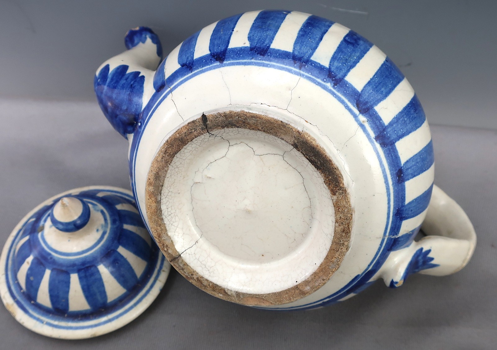 Glazed Decorated Earthenware Teapot 19th cent
