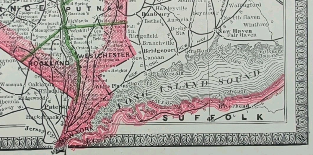 Vintage 1884 NEW YORK Map 21″x13″ ~ Old Antique Original ALBANY SCHENECTADY NY