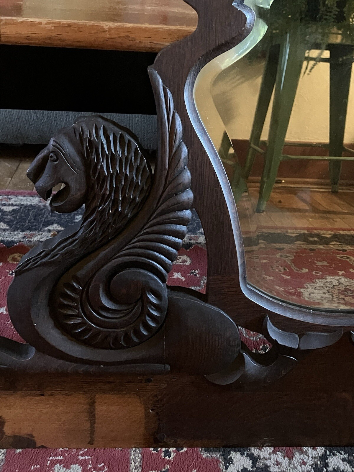 Victorian Wooden Antique Mirror Mythical Winged Griffins Architectural Salvage
