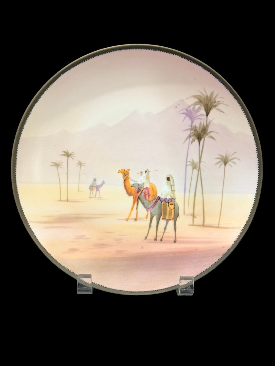 Antique Vintage Nippon Egyptian Scene Plate Camels Palm Trees Desert Morimura