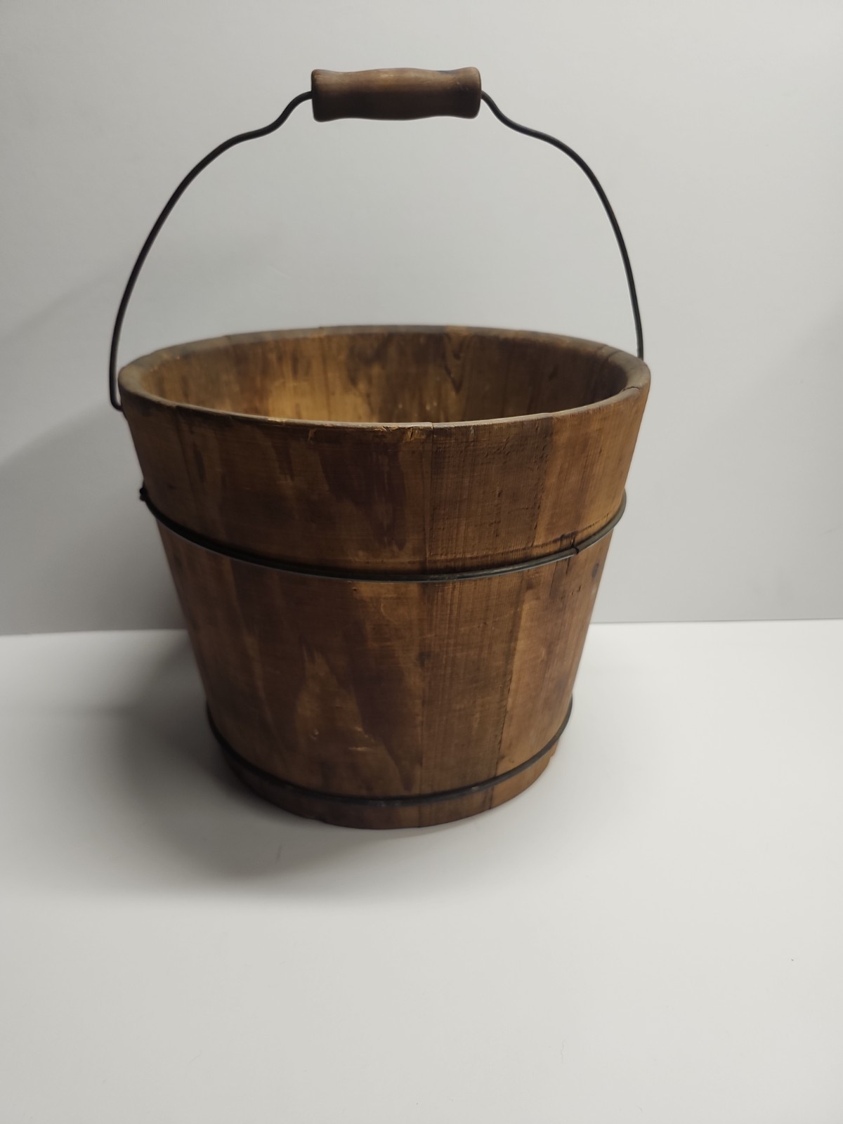 Antique Primitive Wooden Stave-Constructed Well Water Pail/Bucket With Handle