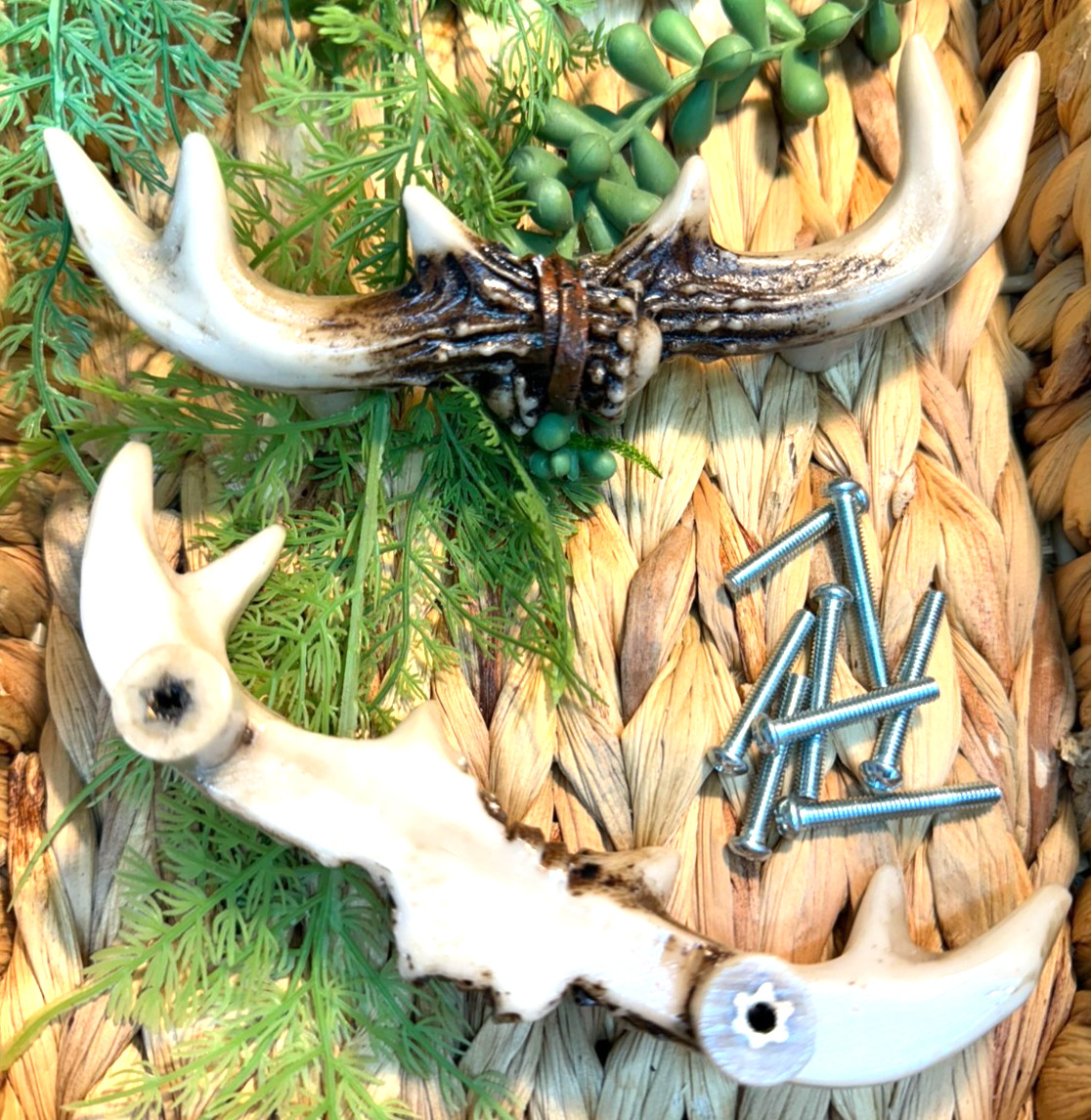 2 Pull Handles Deer Elk Antler Door Knob Cabin Hunting Lodge Furniture Hardware