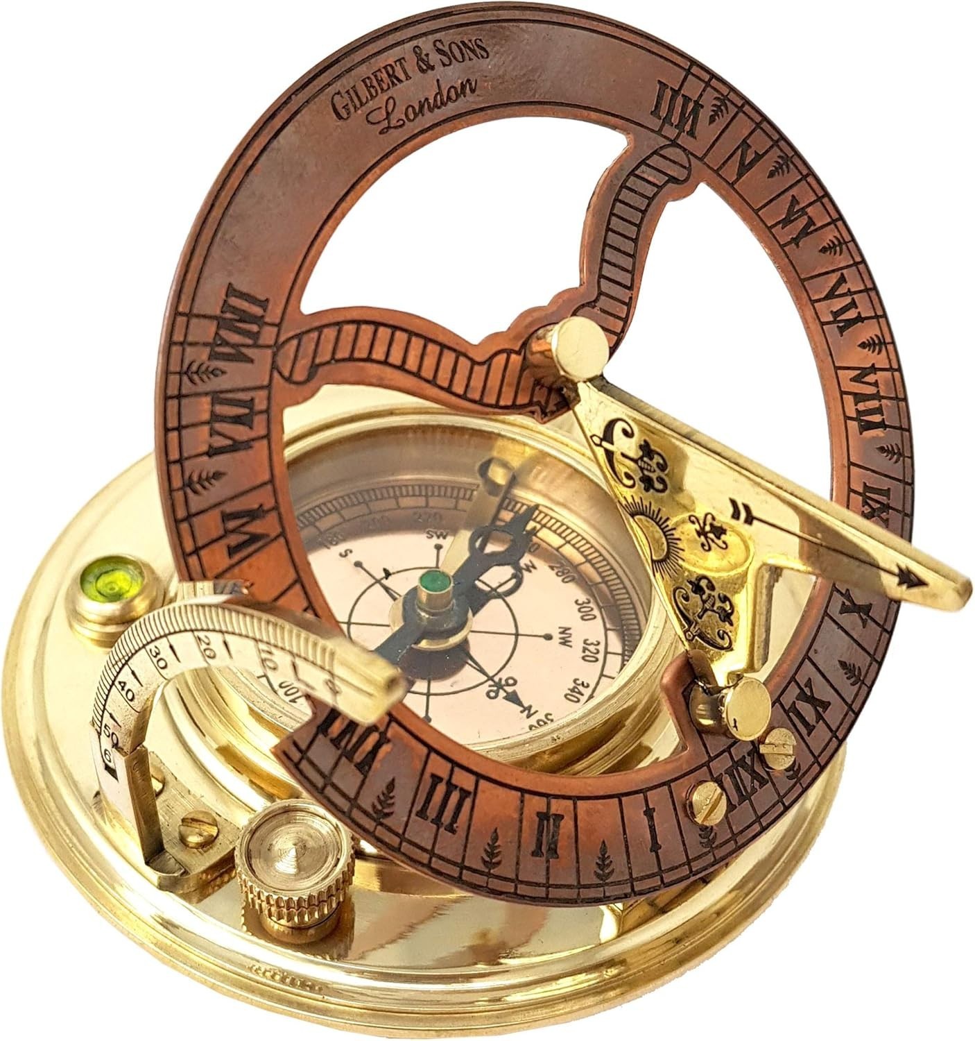 Exquisite Brass & Copper Sundial Compass – Perfect Nautical Gift in Leather Box
